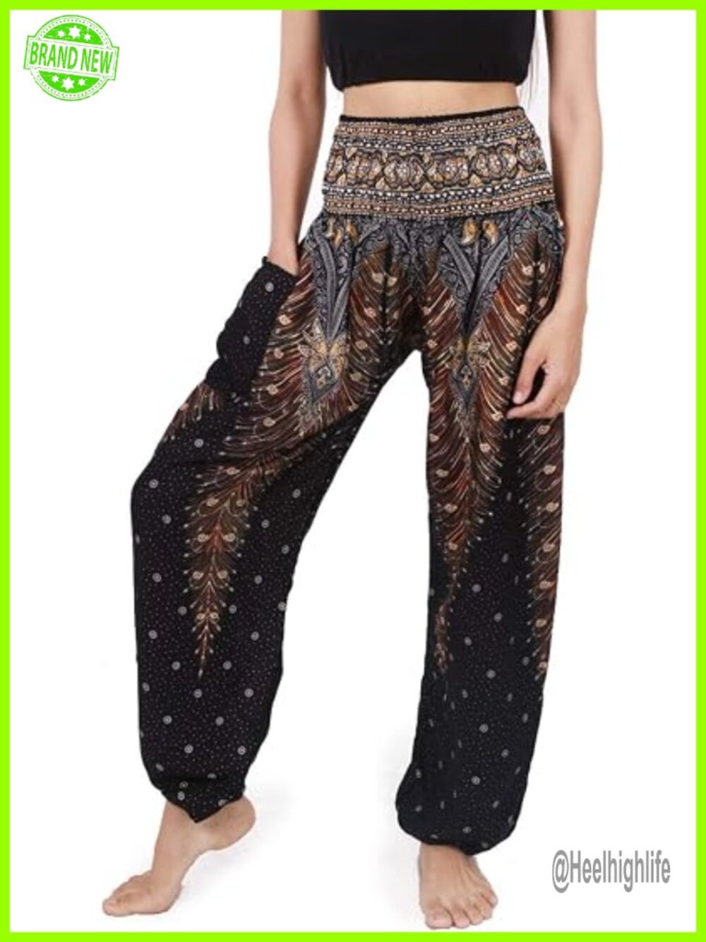 Smocked Waist Harem Hippie Boho Yoga Palazzo Casual Pants